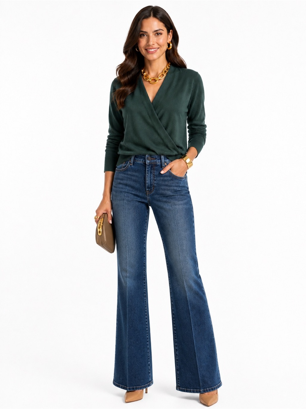 Ann Taylor Deep Forest Green V-Neck Wrap Sweater